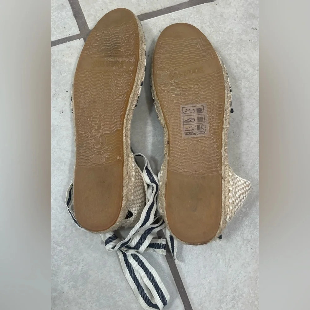 Soludos Cream Black Striped Nautical Strappy Ankle Tie Espadrilles Flats Sz 9.5 - Picture 7 of 13